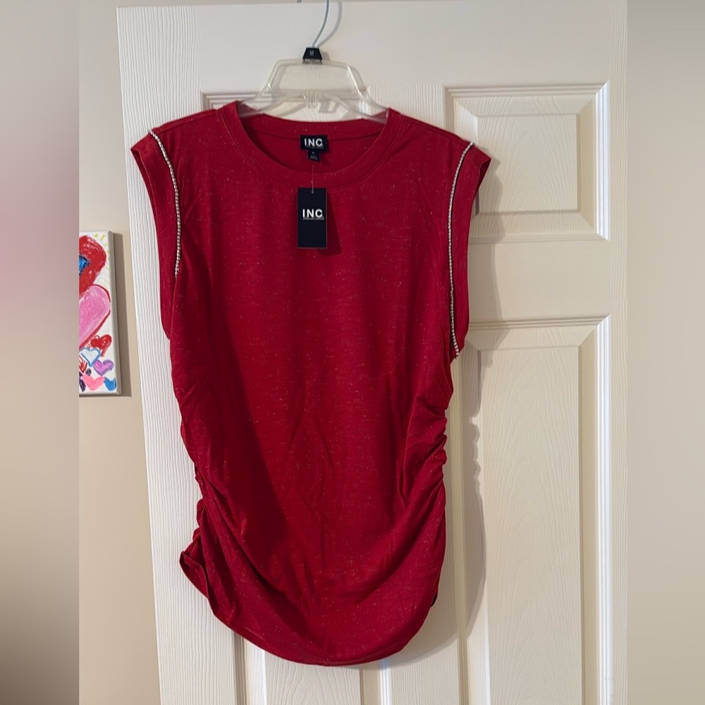 INC International Concepts Red Ruched Muscle Tee